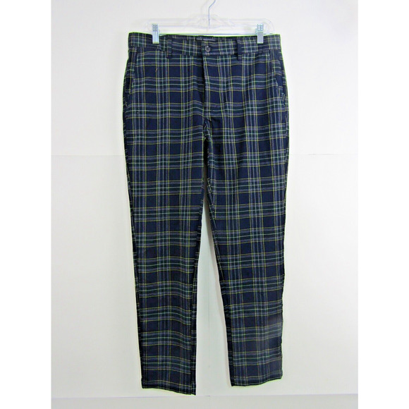 Forever 21 Adult Blue Plaid Tapperd Pants Mens 32" Rugby Golf Sports - Picture 1 of 6